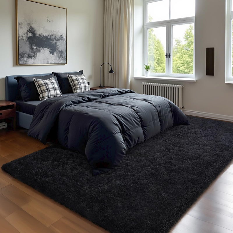HOMORE Black Rugs for Living Room, 5x8 Area Rugs for Bedroom Fluffy Furry Rug for Kids Room, Large Shaggy Rug for Teen Boys Girls Room, Big Fuzzy Carpet for Dorm Home Decor - Image 2